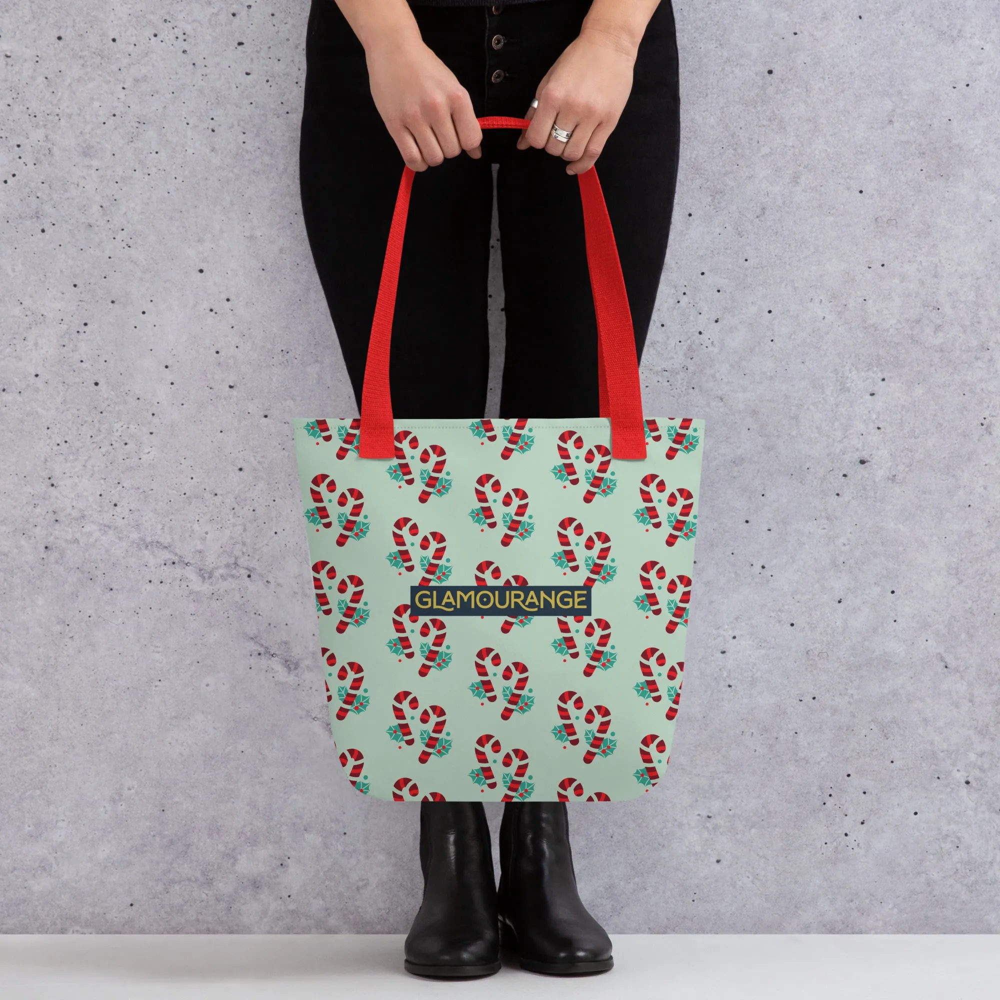 Christmas Tote Bag -- Candy Cane (Glamourange Festive Pattern Christmas Tote Bags)