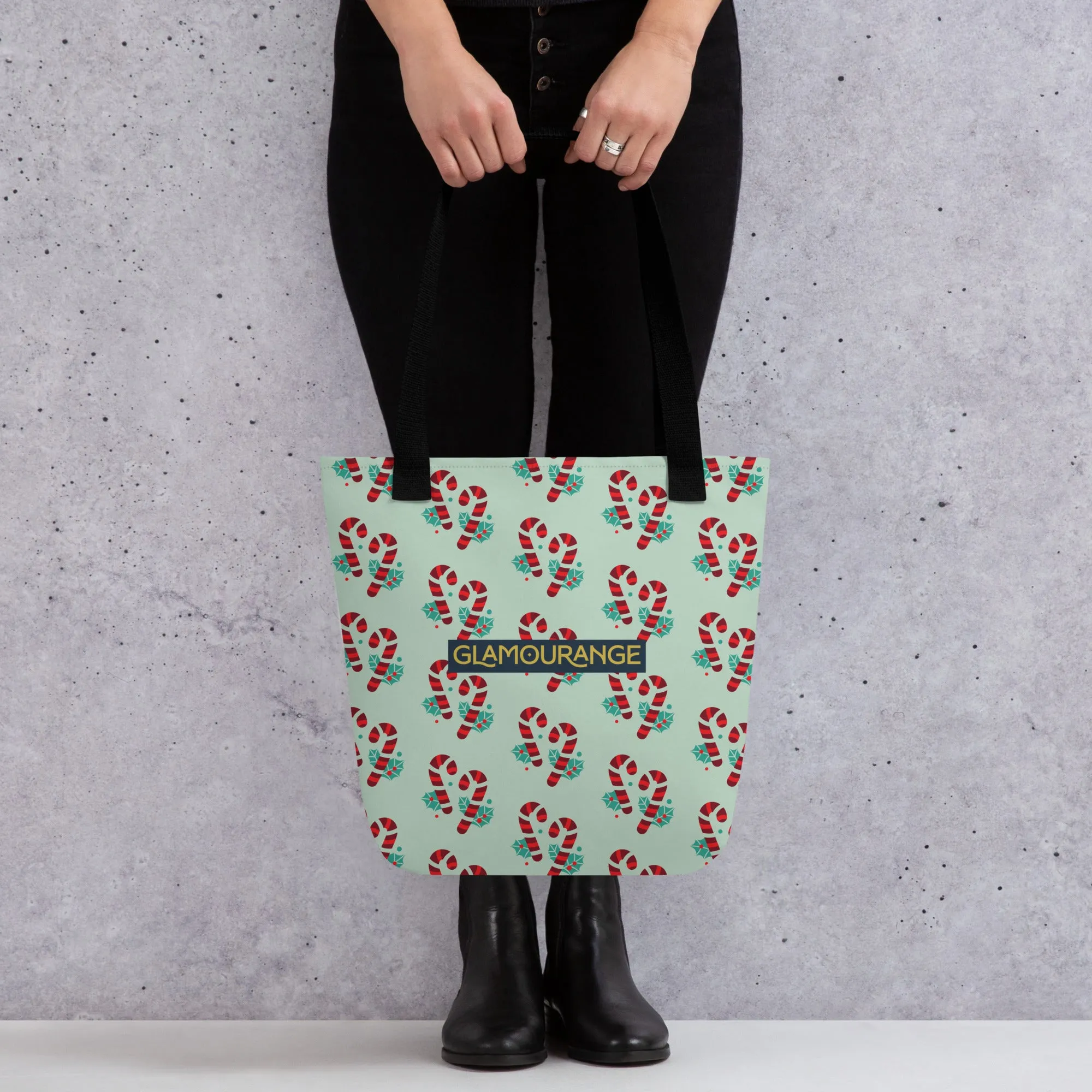 Christmas Tote Bag -- Candy Cane (Glamourange Festive Pattern Christmas Tote Bags)