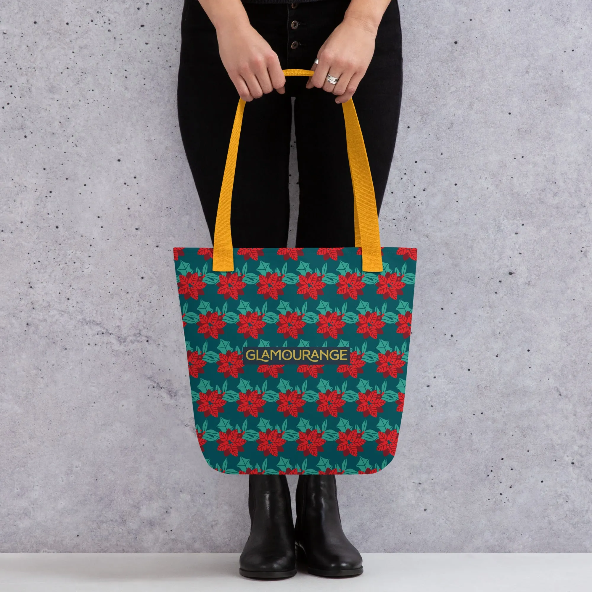 Christmas Tote Bag - Christmas Flower (Glamourange Festive Pattern Christmas Tote Bags)