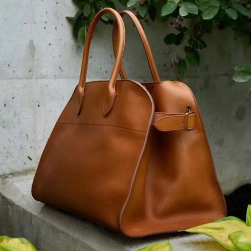 Classic Structured Top Handle Transport Tote Bag In Leather