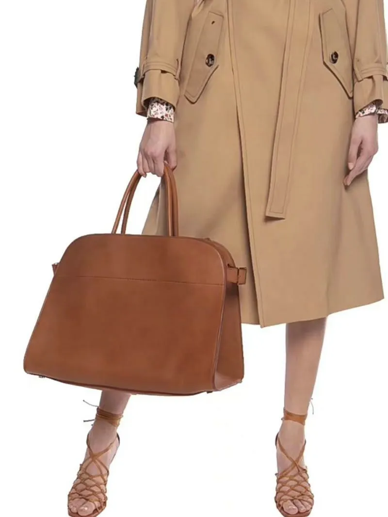 Classic Structured Top Handle Transport Tote Bag In Leather