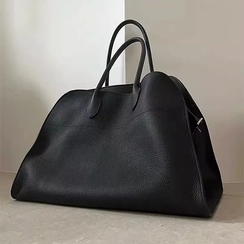 Classic Structured Top Handle Transport Tote Bag In Leather