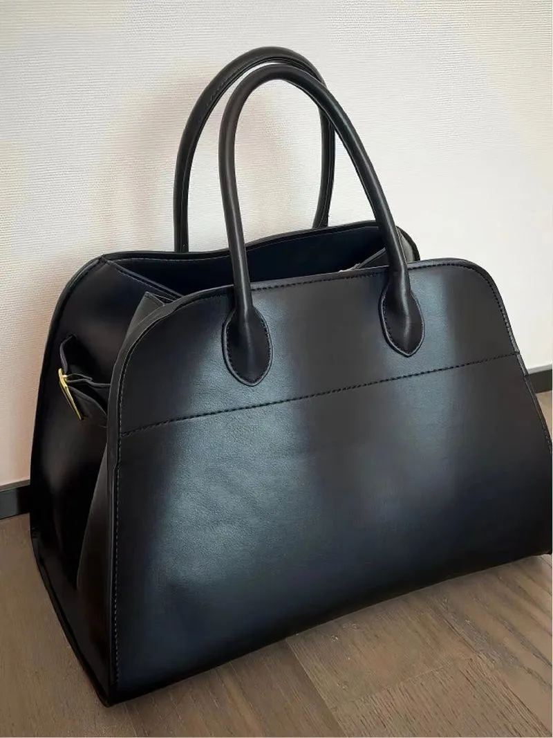 Classic Structured Top Handle Transport Tote Bag In Leather