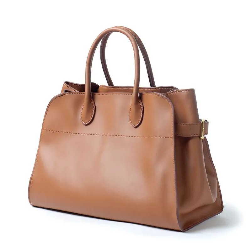 Classic Structured Top Handle Transport Tote Bag In Leather