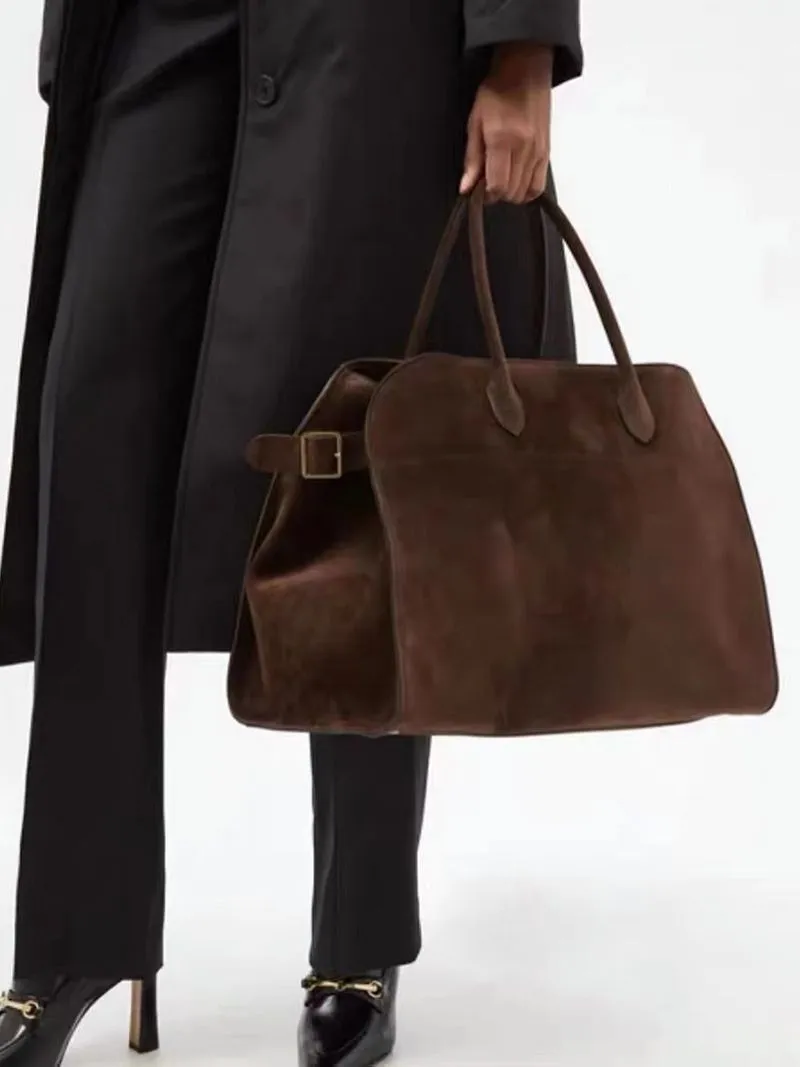 Classic Structured Top Handle Transport Tote Bag In Leather