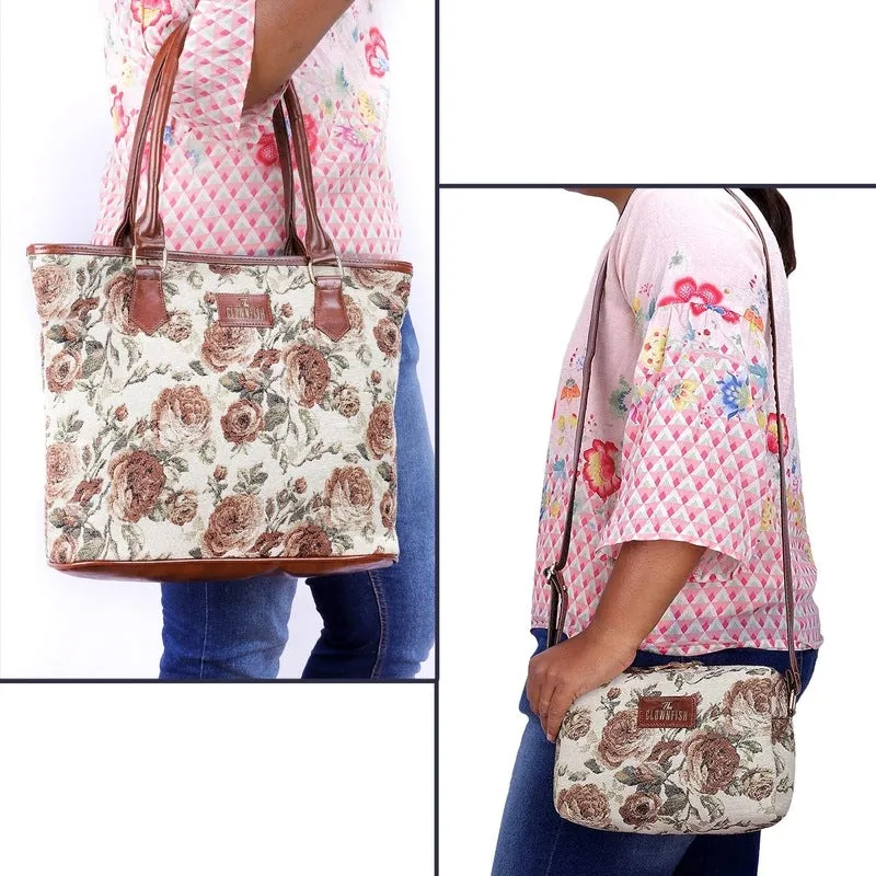 Combo: Adelina Sling & Justina Handbag for Women | Compact Design | Brown-Floral