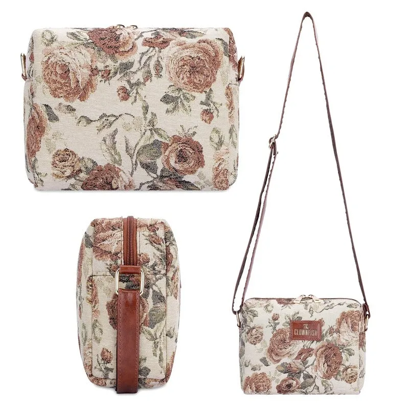 Combo: Adelina Sling & Justina Handbag for Women | Compact Design | Brown-Floral