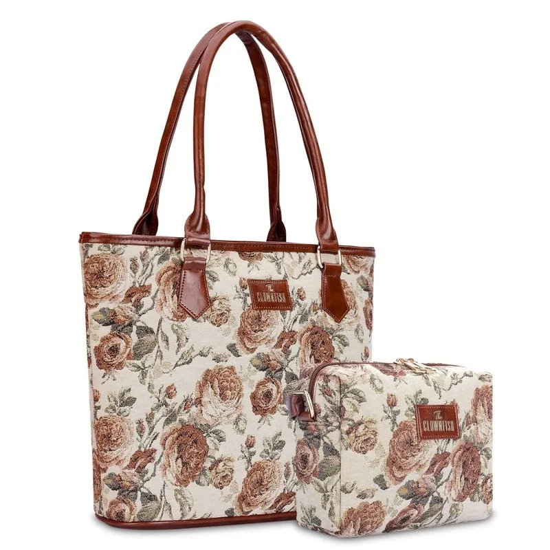 Combo: Adelina Sling & Justina Handbag for Women | Compact Design | Brown-Floral