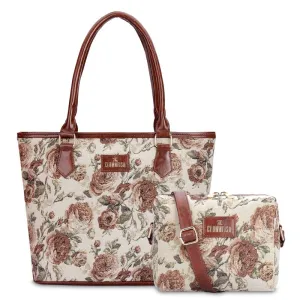 Combo: Adelina Sling & Justina Handbag for Women | Compact Design | Brown-Floral