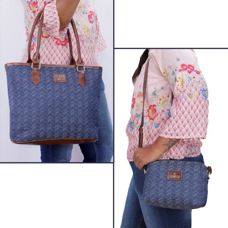 Combo: Adelina Sling & Justina Handbag - Versatile & Stylish | Perfect Gift | 3 Compartments | Blue-Stripes