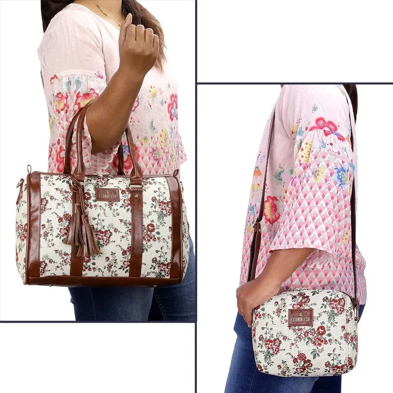 Combo: Adelina Sling & Lorna Handbag for Women | Adjustable Strap | 20.7 L | White-Floral