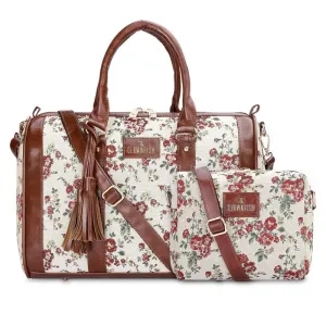 Combo: Adelina Sling & Lorna Handbag for Women | Adjustable Strap | 20.7 L | White-Floral