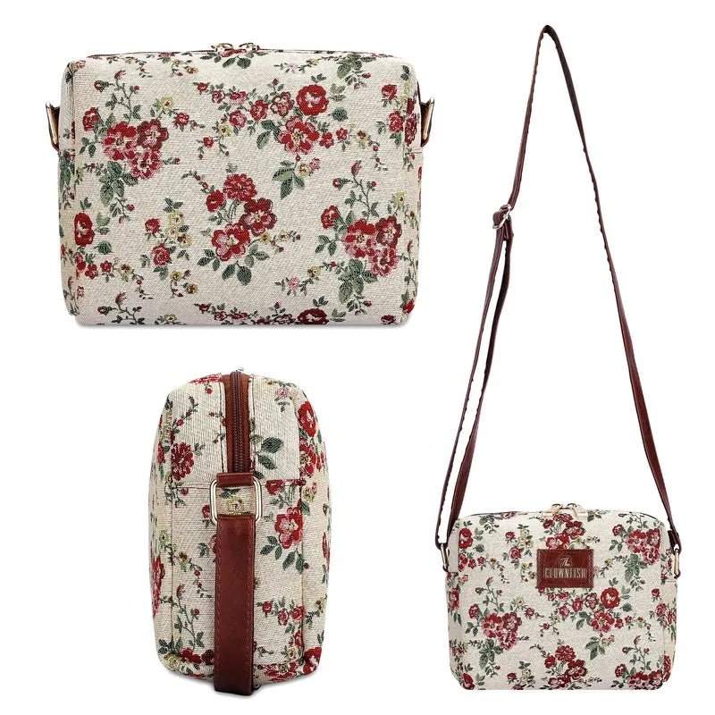 Combo: Adelina Sling & Lorna Handbag for Women | Adjustable Strap | 20.7 L | White-Floral