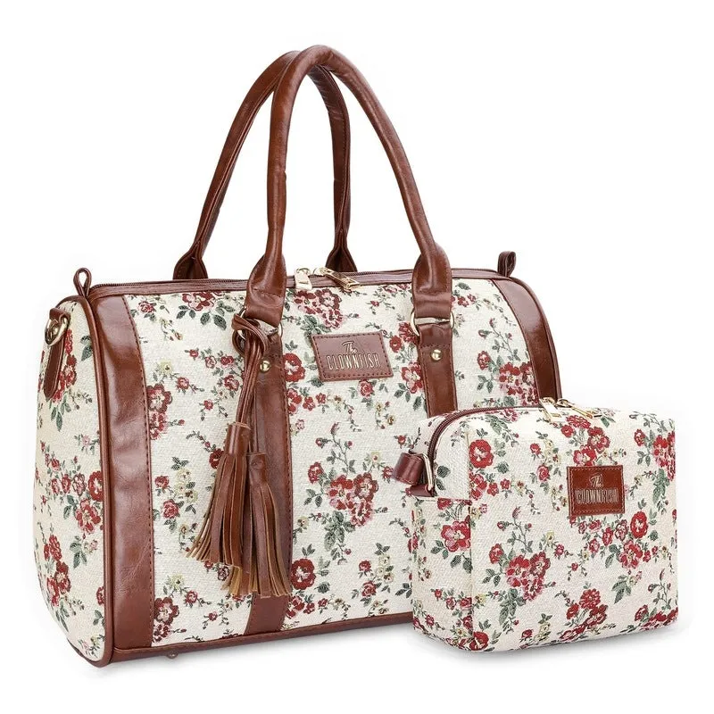 Combo: Adelina Sling & Lorna Handbag for Women | Adjustable Strap | 20.7 L | White-Floral