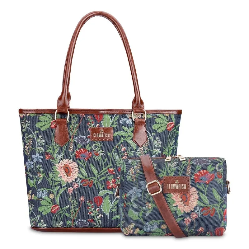 Combo: Adelina Sling and Justina Handbag - Versatile Design | Perfect Gift | 2 Bags | Navy Blue-Floral