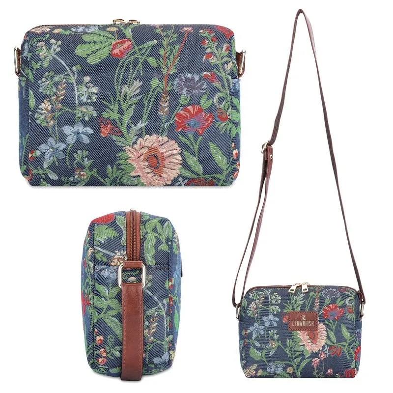 Combo: Adelina Sling and Justina Handbag - Versatile Design | Perfect Gift | 2 Bags | Navy Blue-Floral