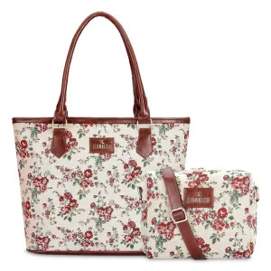 Combo: Adelina Sling Bag & Justina Handbag - Versatile, Stylish | 3 Compartments | White-Floral