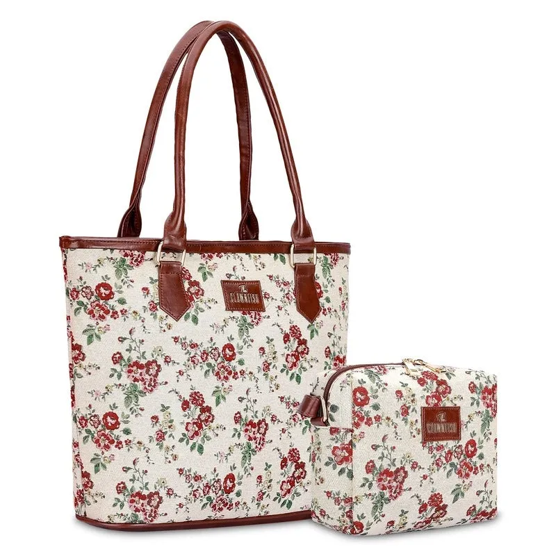 Combo: Adelina Sling Bag & Justina Handbag - Versatile, Stylish | 3 Compartments | White-Floral