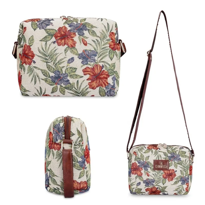 Combo: Adelina Sling Bag & Lorna Handbag for Women | Adjustable Strap | 20.7L | Maroon-Floral