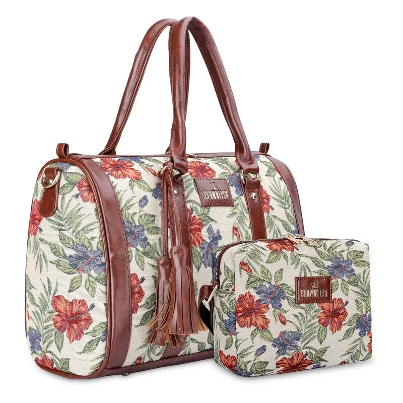 Combo: Adelina Sling Bag & Lorna Handbag for Women | Adjustable Strap | 20.7L | Maroon-Floral