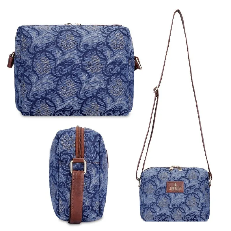 Combo: Adelina Sling Bag & Lorna Handbag | Lightweight, Adjustable | 20.7L | Blue-Floral