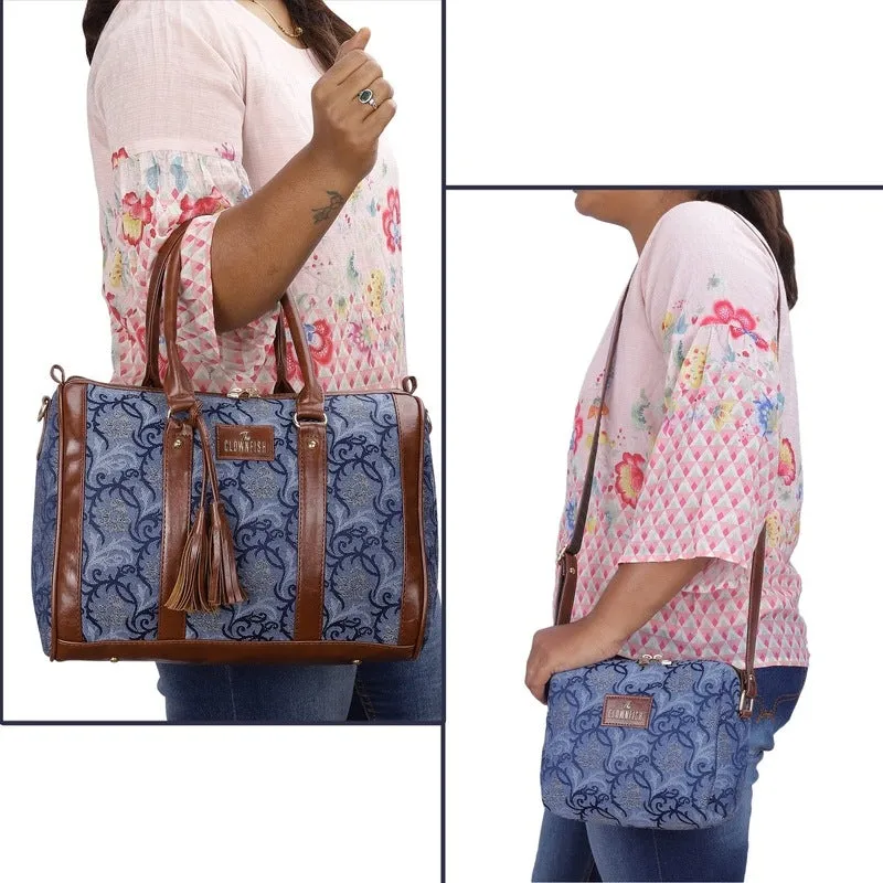 Combo: Adelina Sling Bag & Lorna Handbag | Lightweight, Adjustable | 20.7L | Blue-Floral