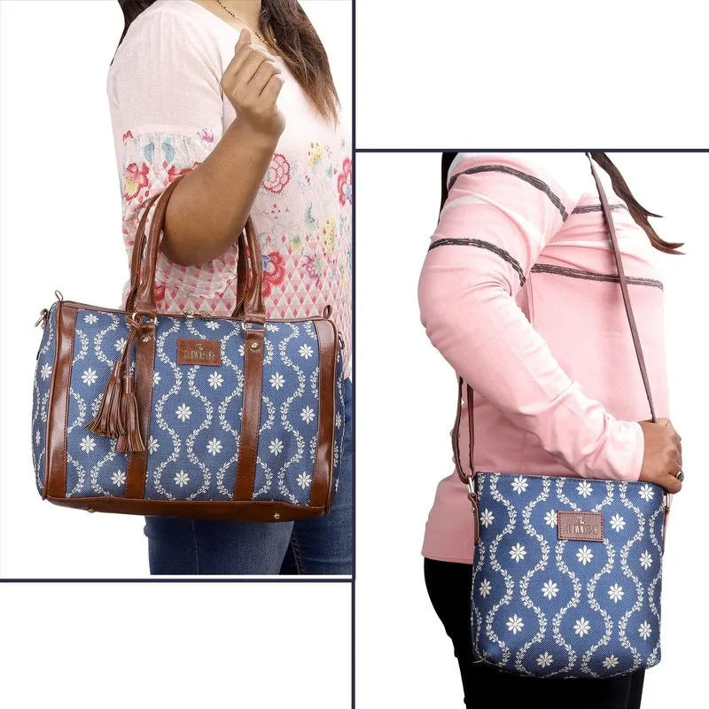 Combo: Decorative Handbag & Crossbody Sling Bag - Stylish Prints | 16L | Royal Blue