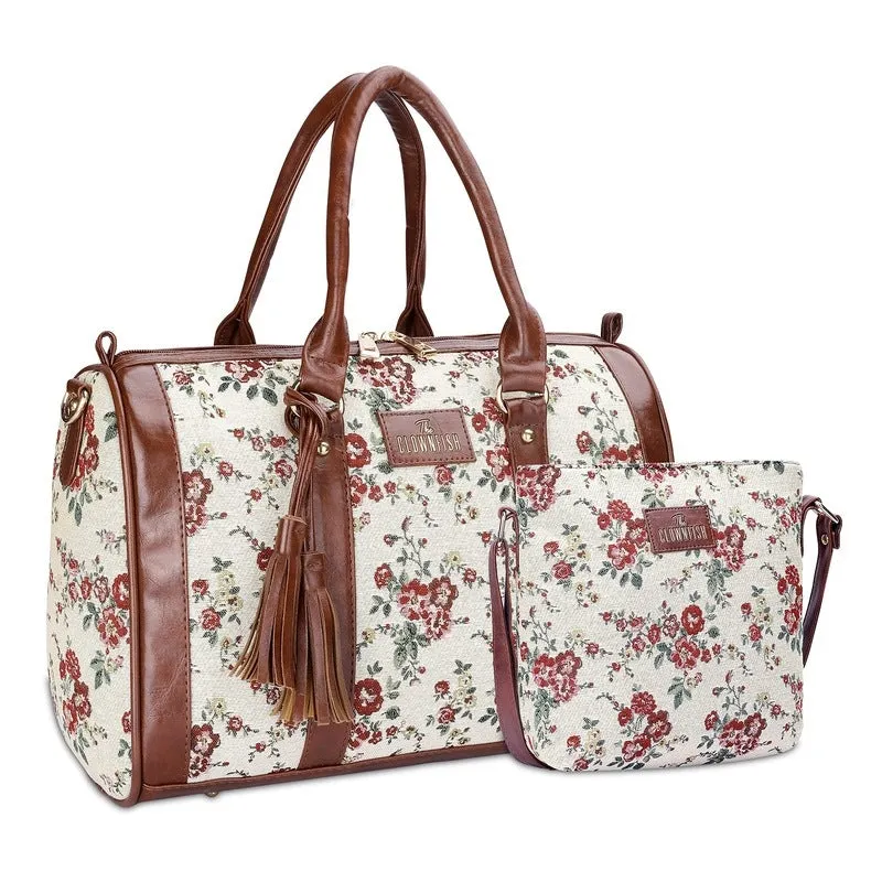 Combo: Linda-Series Sling & Lorna Handbag for Women | Adjustable Strap | 4 Pockets | White-Floral