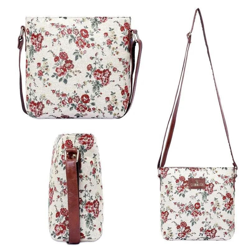 Combo: Linda-Series Sling & Lorna Handbag for Women | Adjustable Strap | 4 Pockets | White-Floral