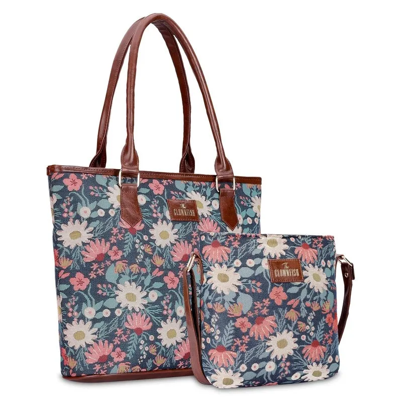 Combo: Linda Sling & Justina Handbag - Floral Design | 4 Pockets | Purple