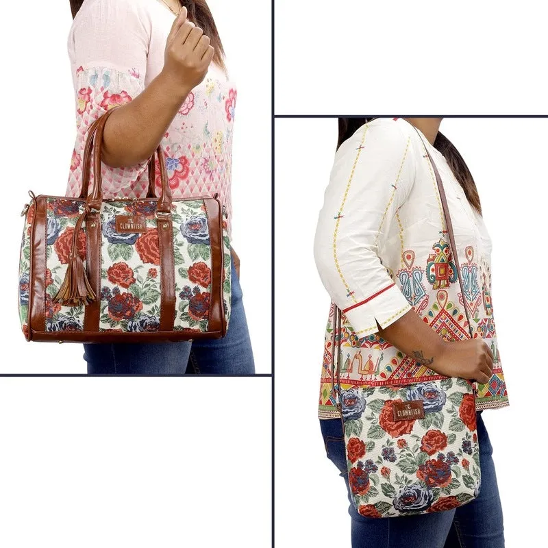 Combo: Linda Sling & Lorna Handbag for Women | Adjustable Strap | Floral Design | Red-Floral