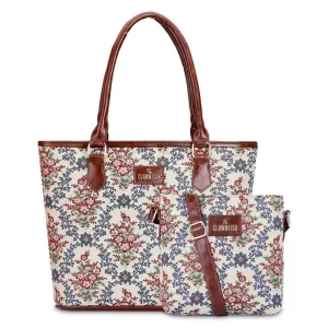 Combo: Linda Sling Bag & Justina Handbag for Women | 2 Units | Tapestry & Faux Leather | Pink-Floral