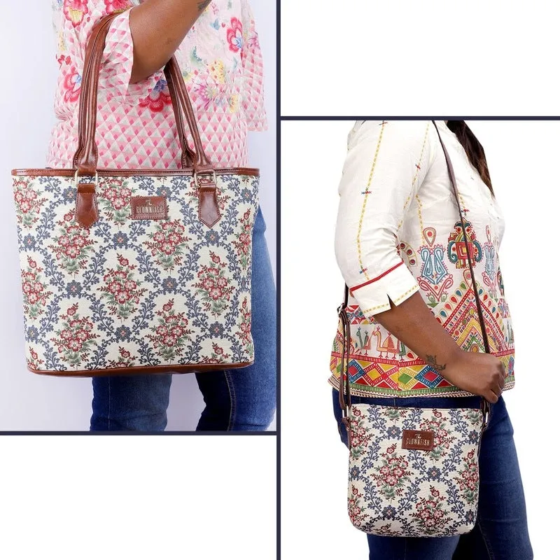 Combo: Linda Sling Bag & Justina Handbag for Women | 2 Units | Tapestry & Faux Leather | Pink-Floral