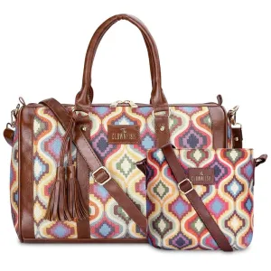 Combo: Lorna Printed Handicraft Fabric Handbag & Aahna Crossbody Bag | 16L | Multicolour Design