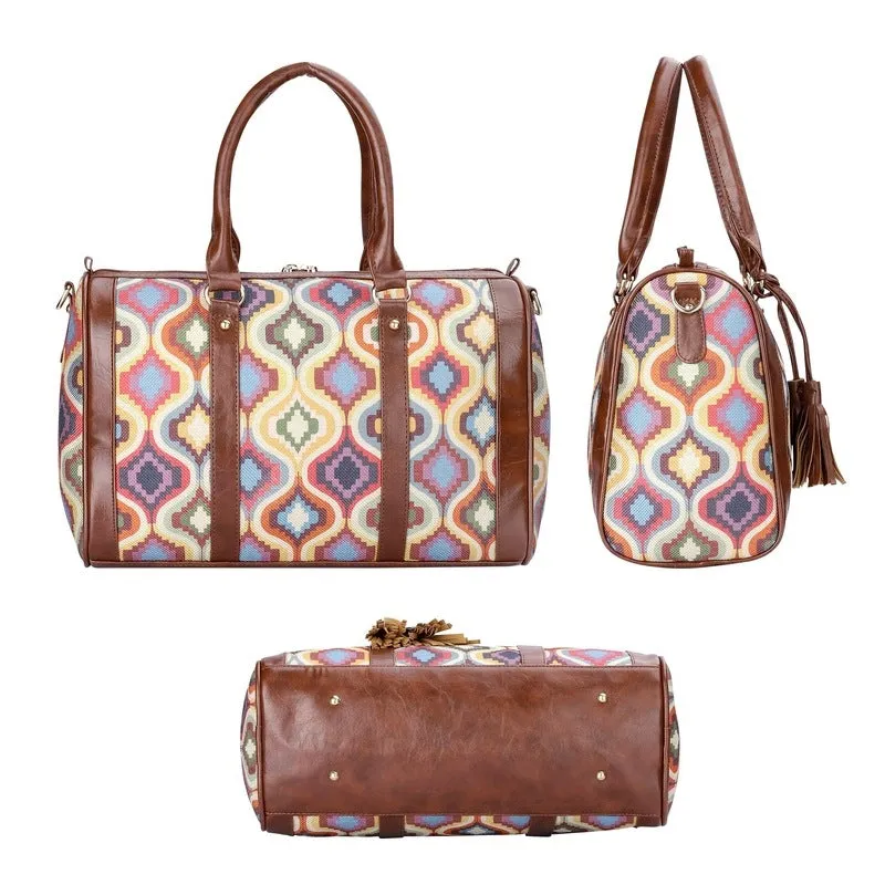 Combo: Lorna Printed Handicraft Fabric Handbag & Aahna Crossbody Bag | 16L | Multicolour Design