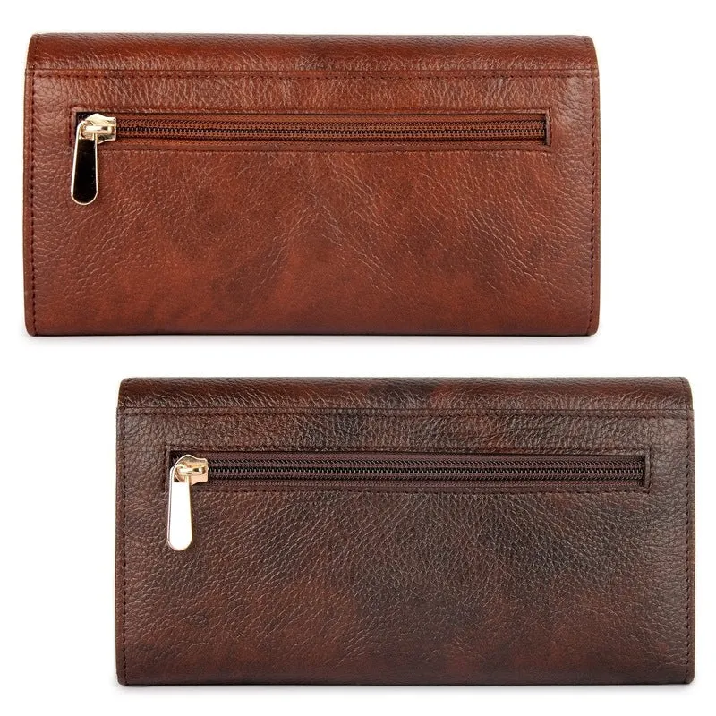 Combo of 2: Faux Leather Women's Wallets with Stylish Design | Snap Flap Closure | Brown