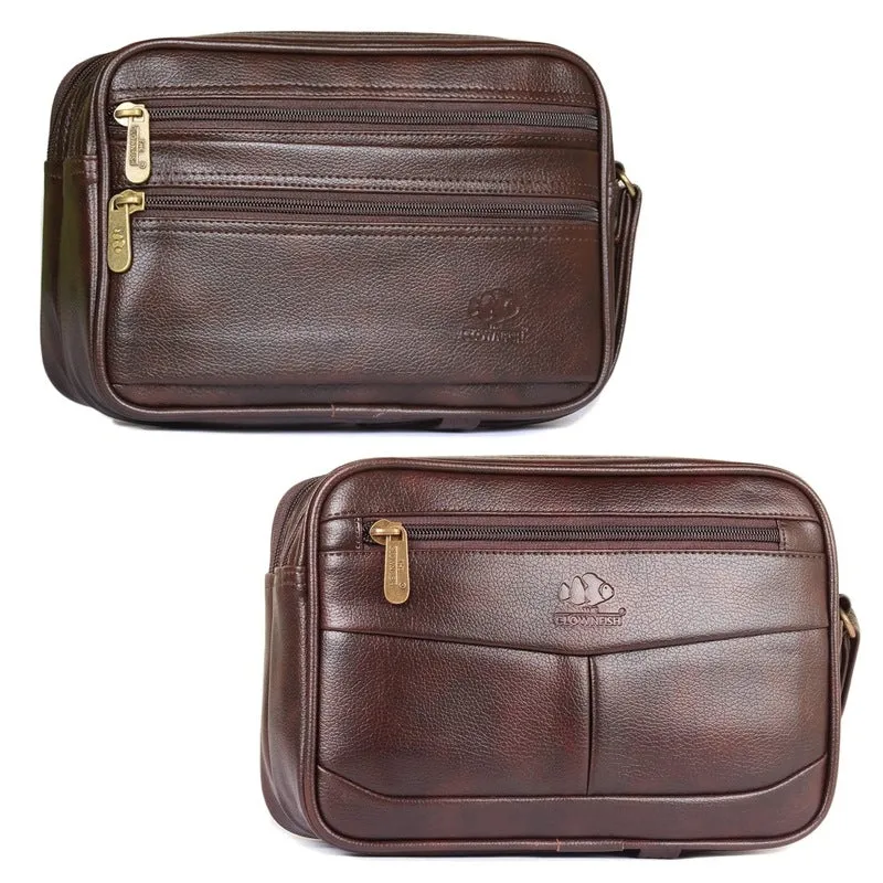 Combo of 2: Multipurpose Travel Pouches - Elegant Design | Wrist Handle | Dark Brown