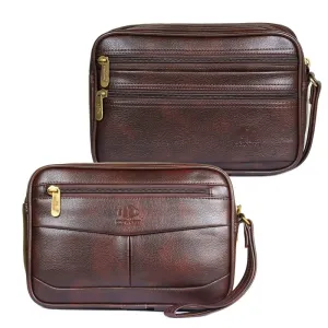 Combo of 2: Multipurpose Travel Pouches - Elegant Design | Wrist Handle | Dark Brown