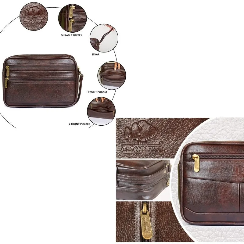 Combo of 2: Multipurpose Travel Pouches - Elegant Design | Wrist Handle | Dark Brown