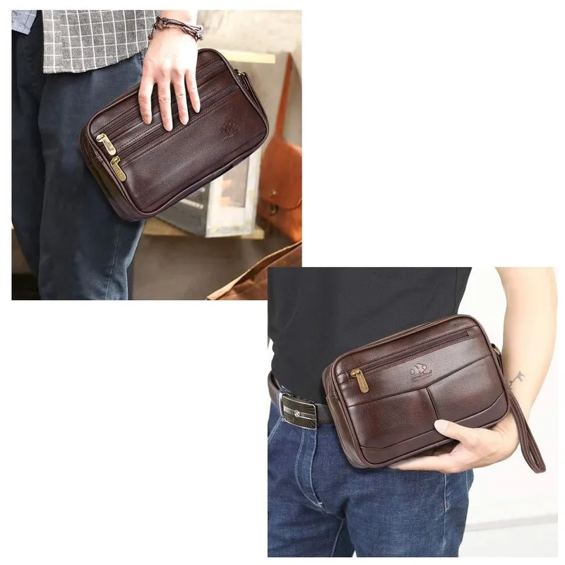 Combo of 2: Multipurpose Travel Pouches - Elegant Design | Wrist Handle | Dark Brown