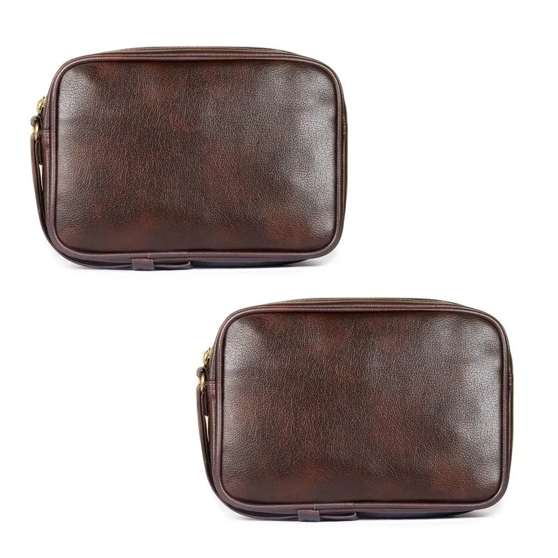 Combo of 2: Multipurpose Travel Pouches - Elegant Design | Wrist Handle | Dark Brown