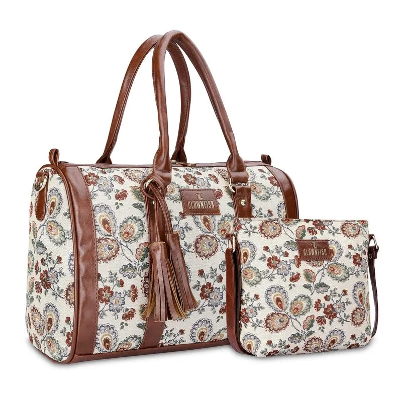 Combo: Sling Bag & Handbag for Women - Floral Design | Adjustable Strap | Dark Brown-Floral