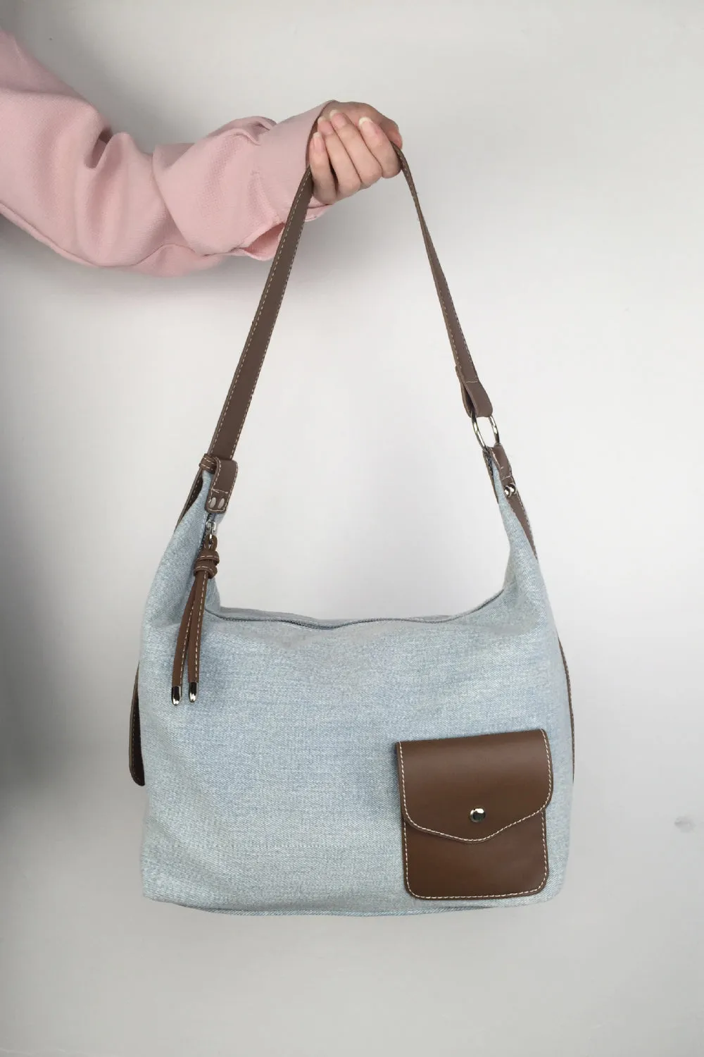 Contrast Denim Shoulder Bag