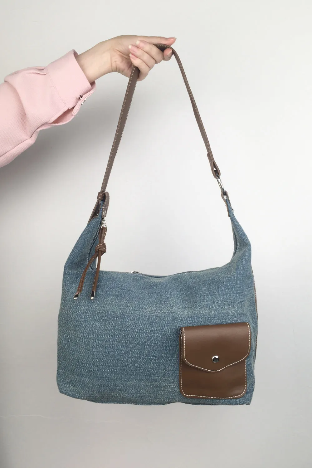 Contrast Denim Shoulder Bag