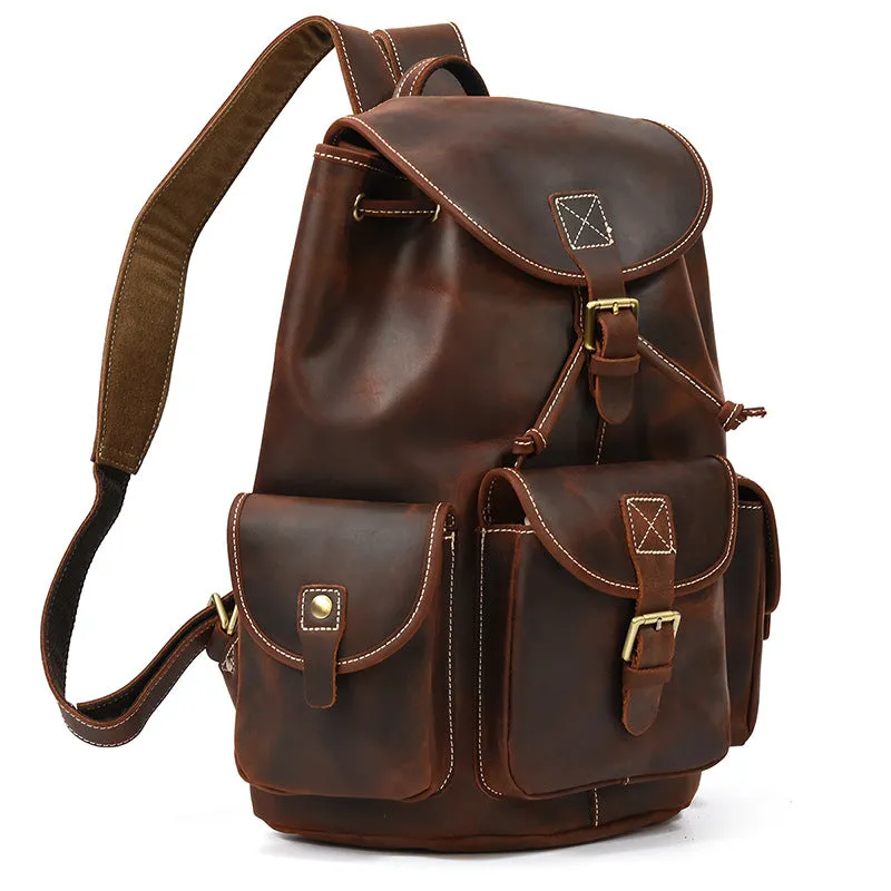 Crazy Horse Leather Backpack Stylish School Backpack Men Retro Travel Backpack