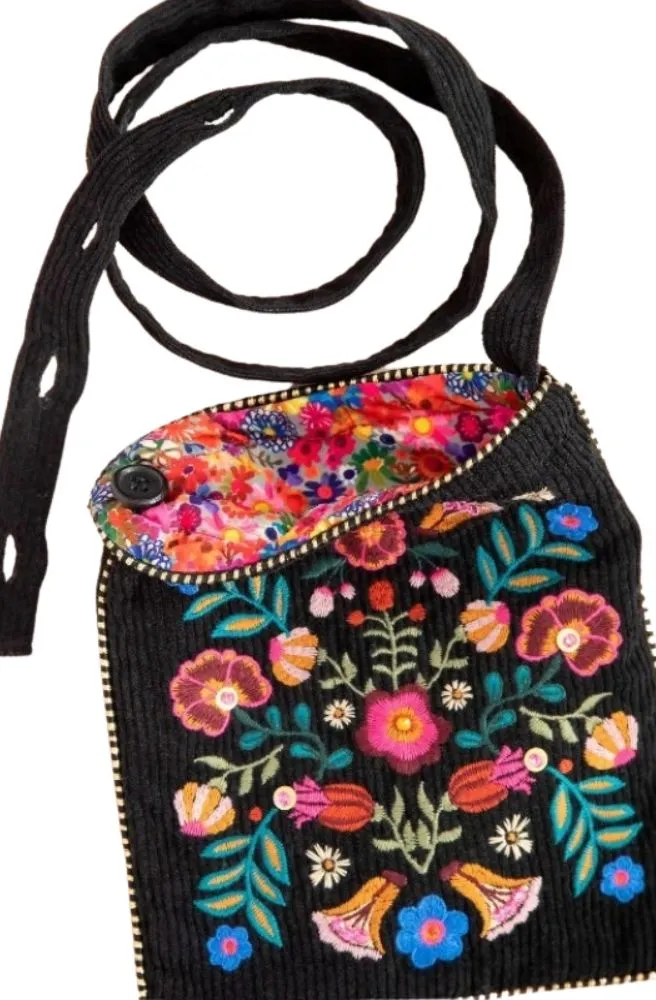 Crossbody Black Folk Flower Bag