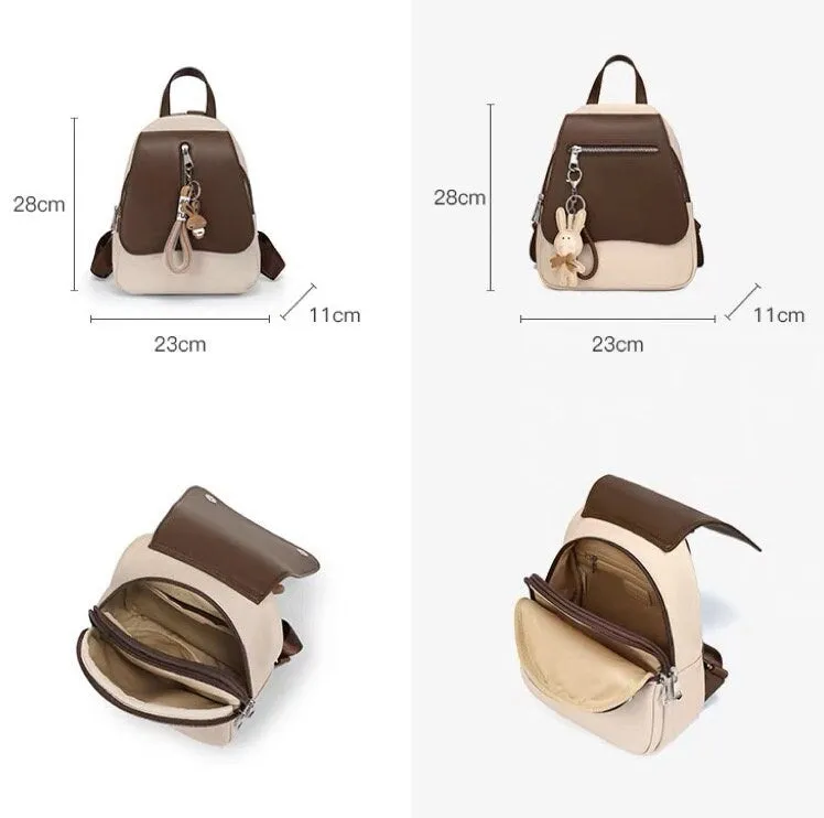 Cute Contrast Color Simple Slick Minimalist Luxury PU Leather Multi-Zipper Adjustable Straps Magnetic Buckle Closure Backpack for Women