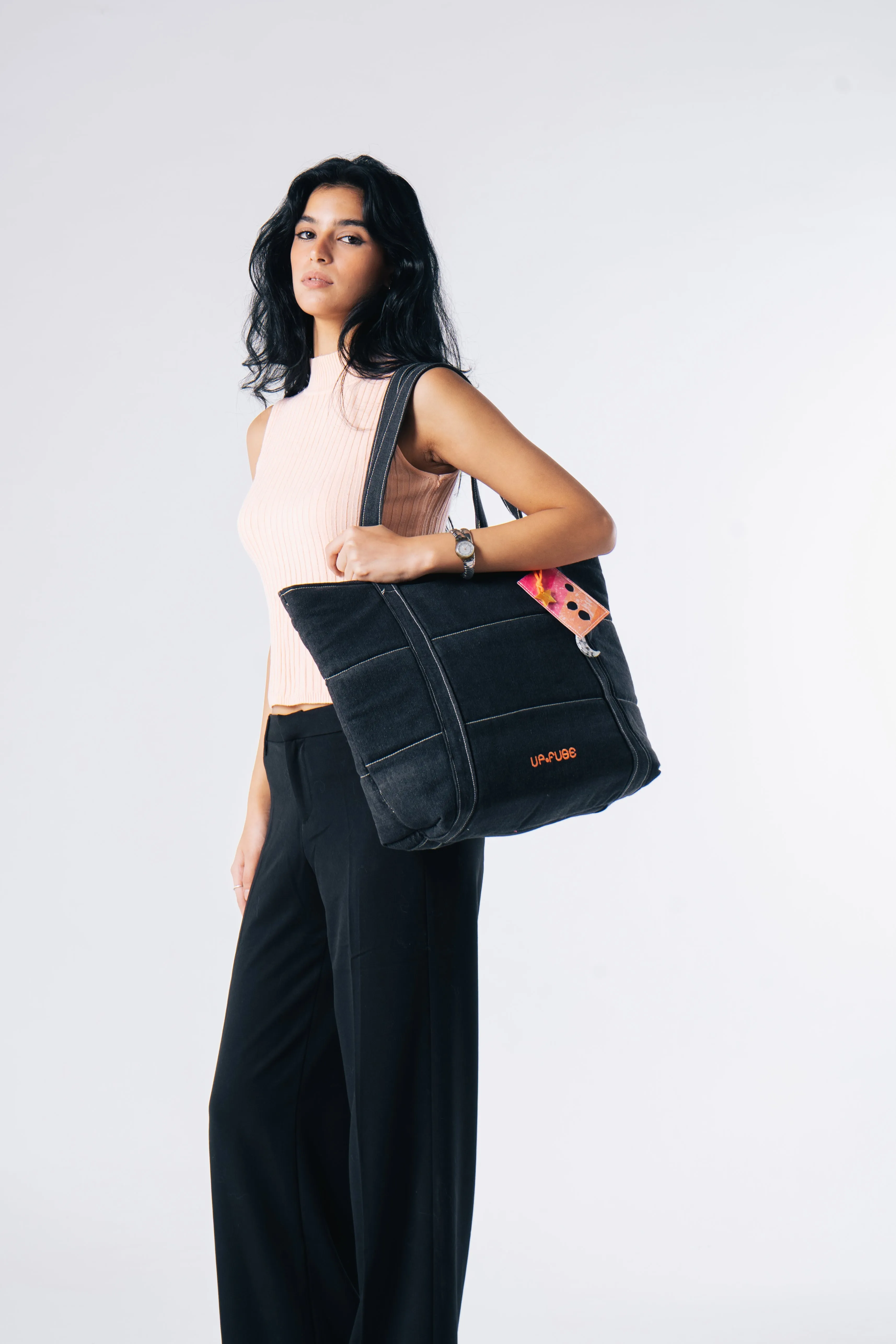 Denim Affair Tote Bag in Black