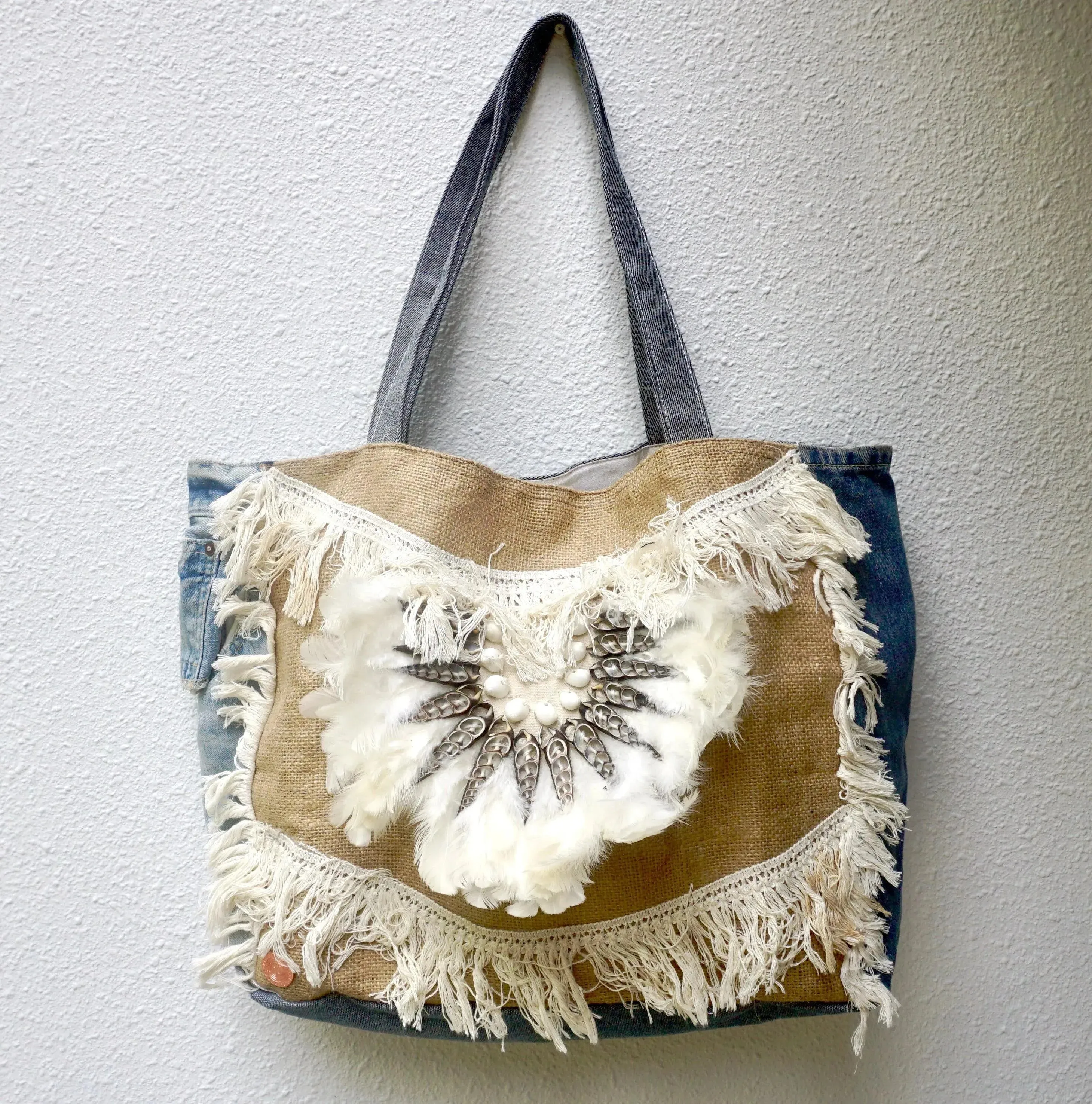 Denim Jute Bag with zip