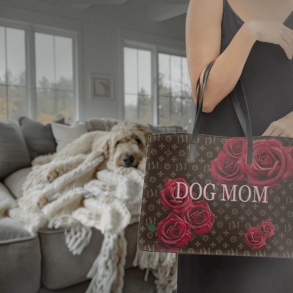 Dog Mom "DM" Motif Red Rose "ANASTASIA" Leather Tote